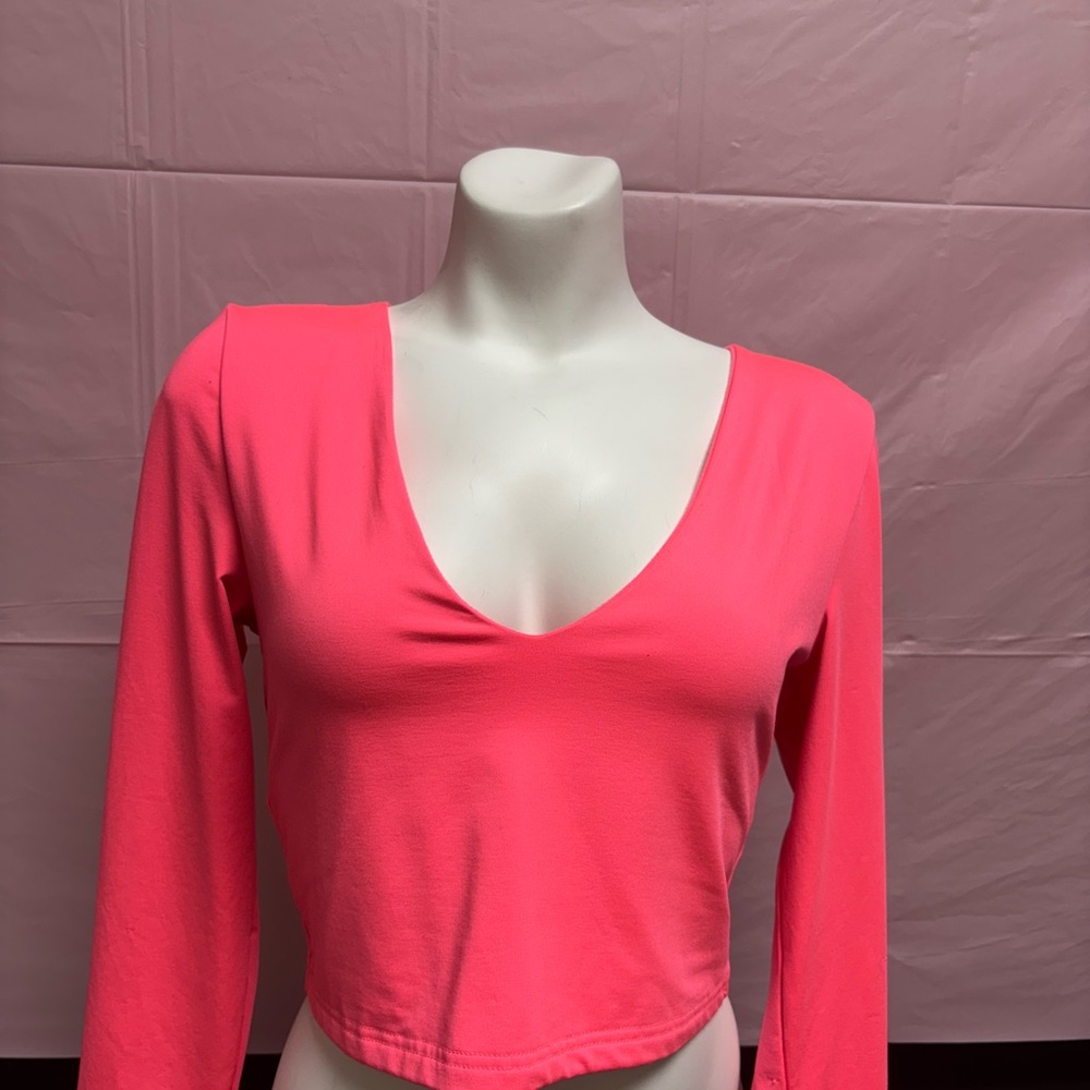 Pink V-Neck Long Sleeve Women's Top